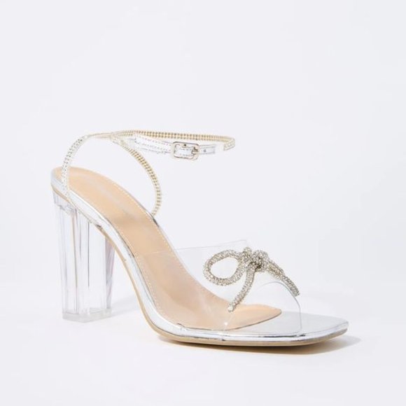 Shoes - Clear Silver Rhinestone Bow Heels